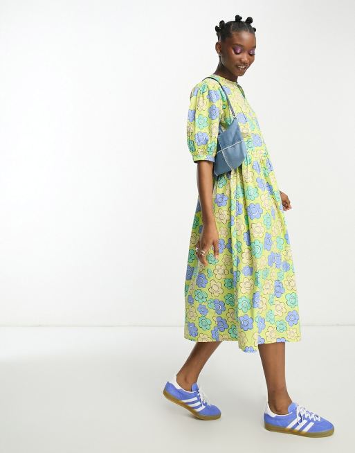 Native Youth - Midikjole med multifarvet marguerit-print i bomuld