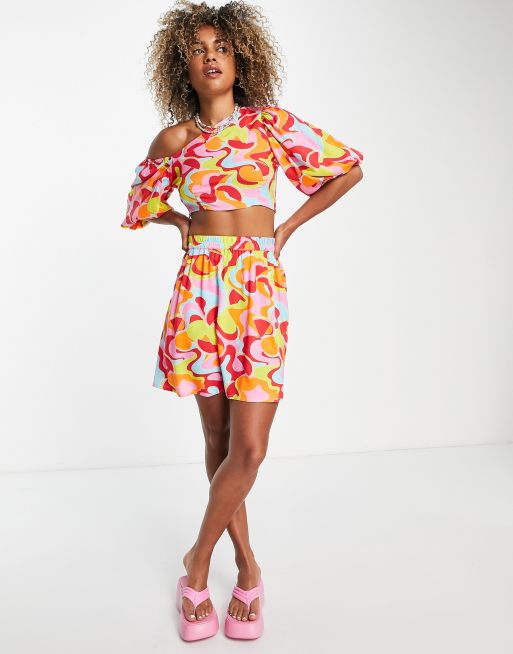 Native Youth Mini jupe bouffante d ensemble avec poches et imprime fruit abstrait retro ASOS