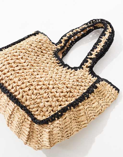 Native Youth – Mini-Tasche aus Bast in Natur mit Kontrastrand in Schwarz, 4 von 4