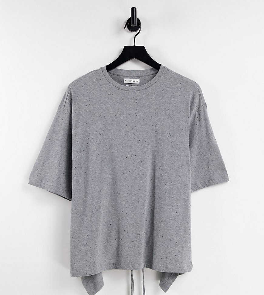 Native Youth open tie back T-shirt in heather gray-Grey