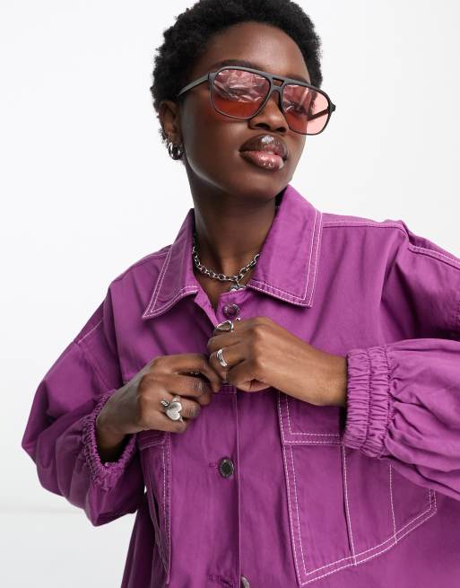 Native Youth – Oversize-Hemdjacke aus Twill in Lila, Kombiteil