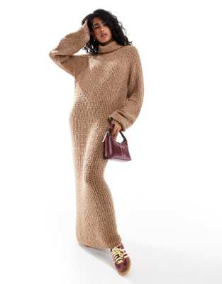 Native Youth Native Youth oversized balloon sleeve knitted maxi dress in oatmeal marl-Neutral