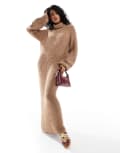 [Native Youth] Native Youth oversized balloon sleeve knitted maxi dress in oatmeal marl-Neutral 8 Oatmeal marl