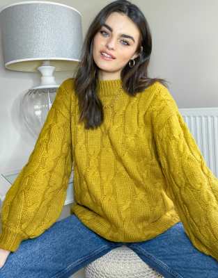 mustard cable knit jumper