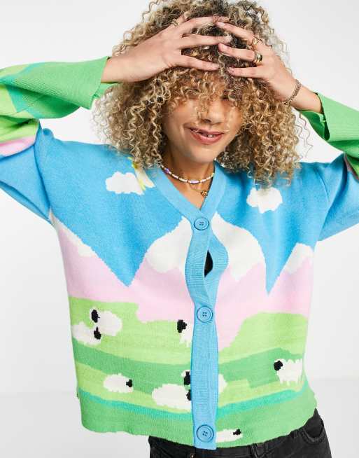 Native Youth oversized cardigan in mountains landscape knit, 2 of 4