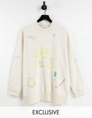 Native Youth oversized cocoon sweatshirt with positive doodles print