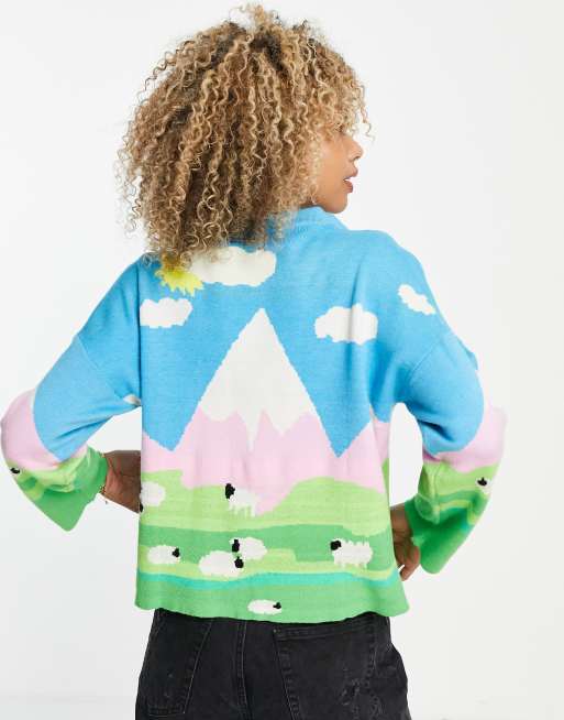 Native Youth - Oversized gebreid vest met berglandschap, 3 van 4