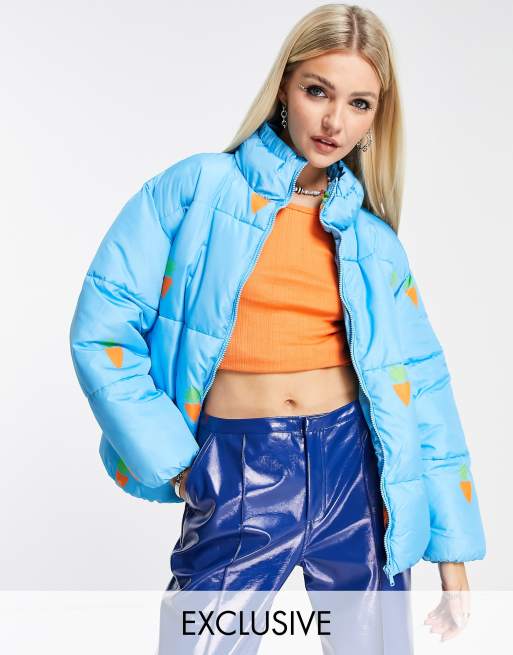 Native Youth - Oversized gewatteerde jas in felle wortelprint