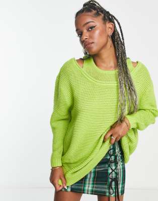 Native Youth oversized jumper with double neckline in green