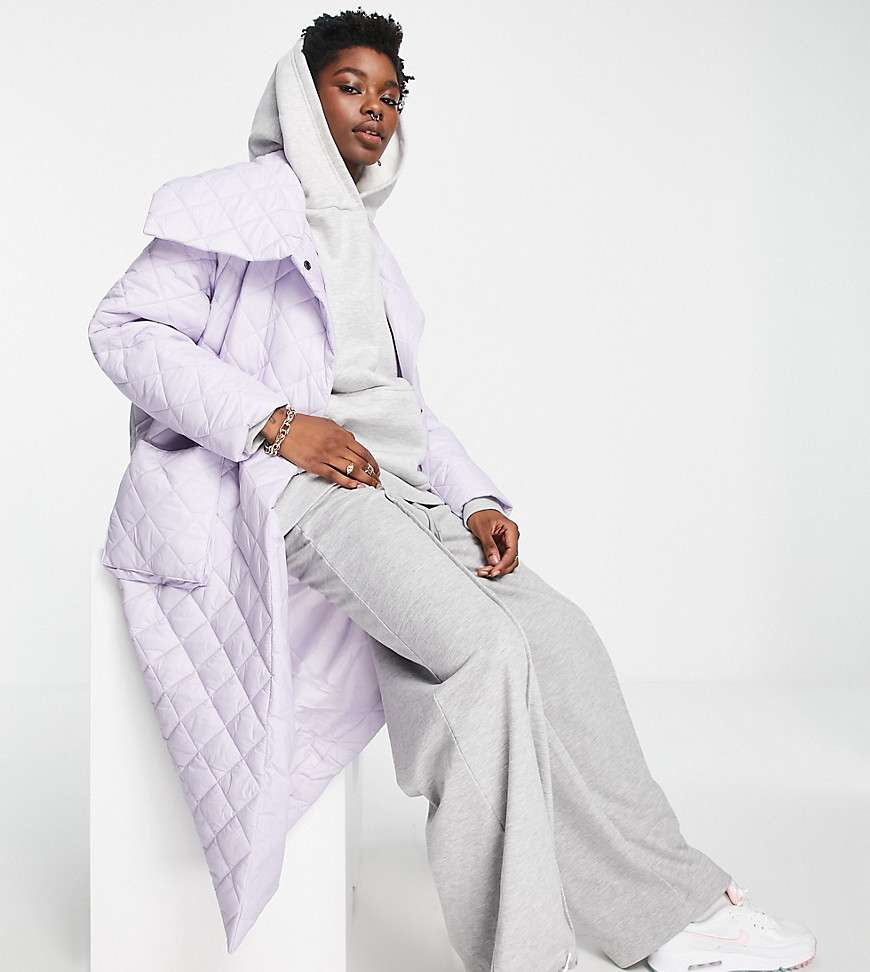 Native Youth oversized longline coat in lilac diamond quilting-Purple