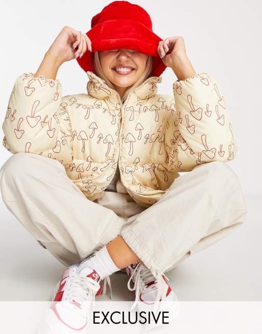 Native Youth - Oversized og polstret jakke med tegnet svampeprint