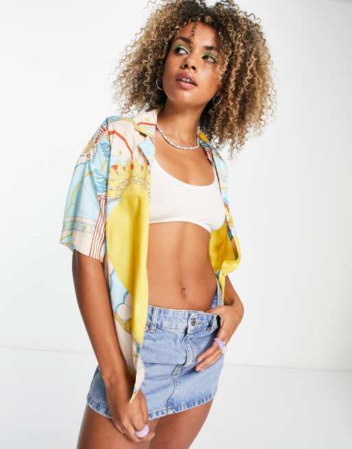 Native Youth - Oversized overhemd met reverskraag en vintage print met contrasterend hart