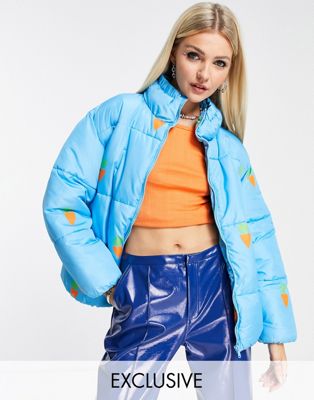 Native Youth oversized padded jacket in bright carrot print