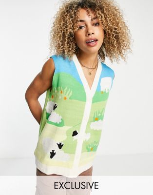Native Youth oversized sweater vest in sheep landscape knit - ASOS Price Checker