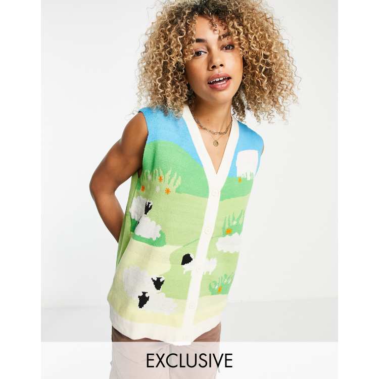 Native Youth oversized sweater vest in sheep landscape knit | ASOS