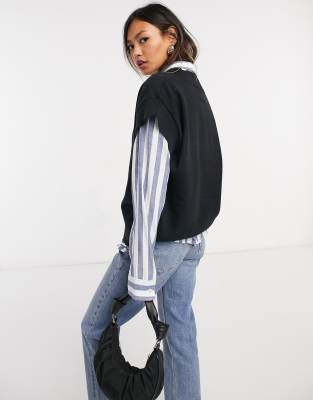 black oversized sweater vest