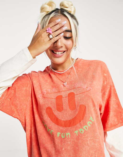 face print t shirt dress Black Oversized Orange Fruit Face T-Shirt Dress
