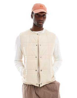 Native Youth Native Youth padded check quilt gilet in cream-White