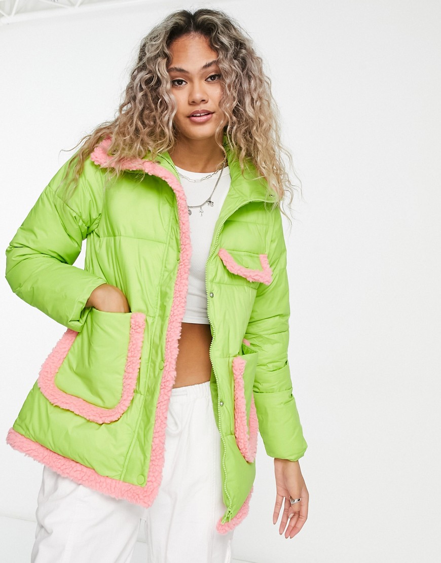 padded jacket with contrast binding in lime-Green