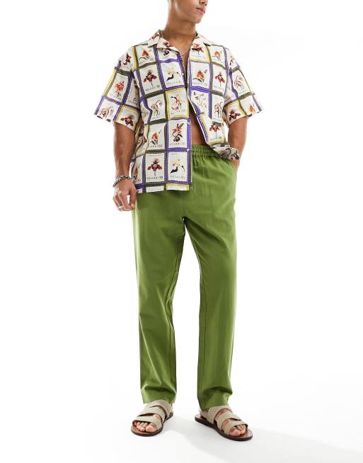 Native Youth - Pantalon droit en lin mélangé - Kaki