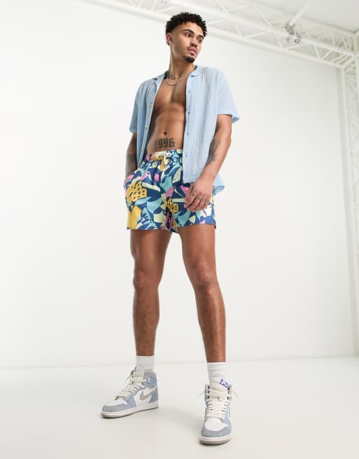 Native Youth - Pantaloncini da bagno blu e arancione con stampa astratta - MBLUE, 3 di 4