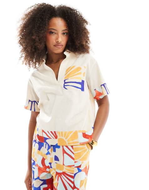 Native Youth patch pocket printed shirt co-ord in multi - view 1