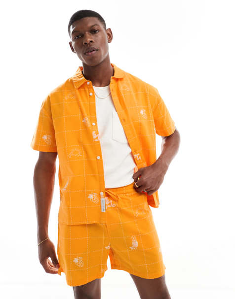 Native Youth patchwork stitch detail shirt in orange