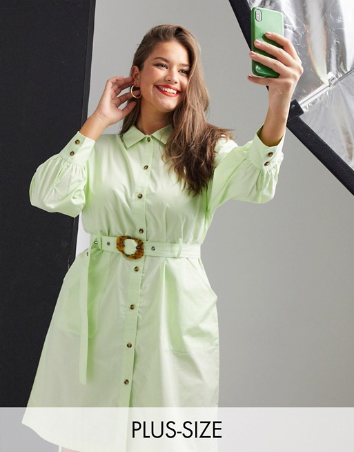 Native Youth Plus belted shirt dress with contrast buttons