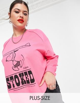 big boy relaxed sweatshirt with stoked snoopy print-Pink