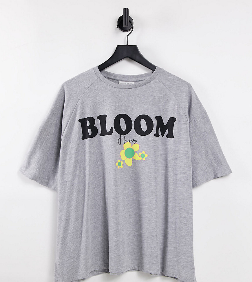 Native Youth Plus big boy t-shirt with bloom graphic-Grey