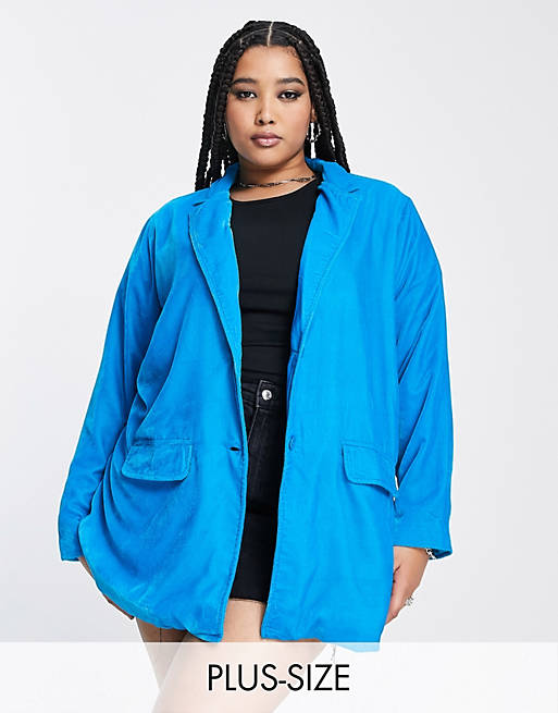 Native Youth Plus - Blazer comoda oversize in velluto blu acceso in coordinato