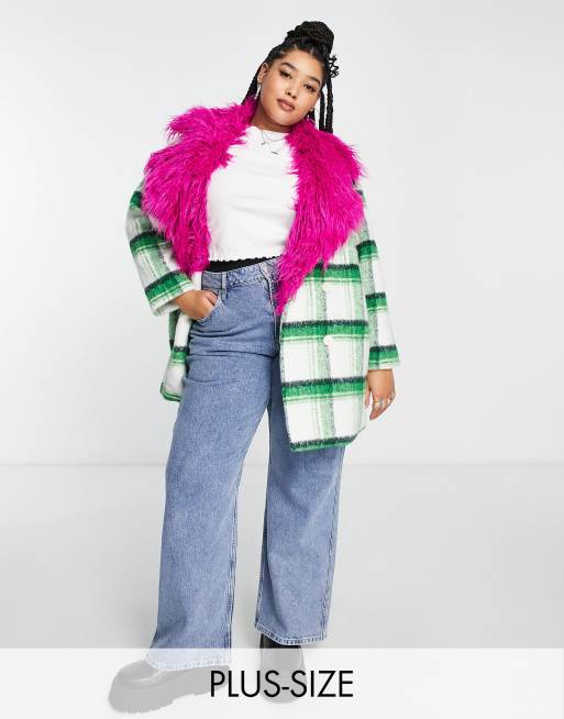 Native Youth Plus - Cappotto doppiopetto a quadri con colletto a contrasto