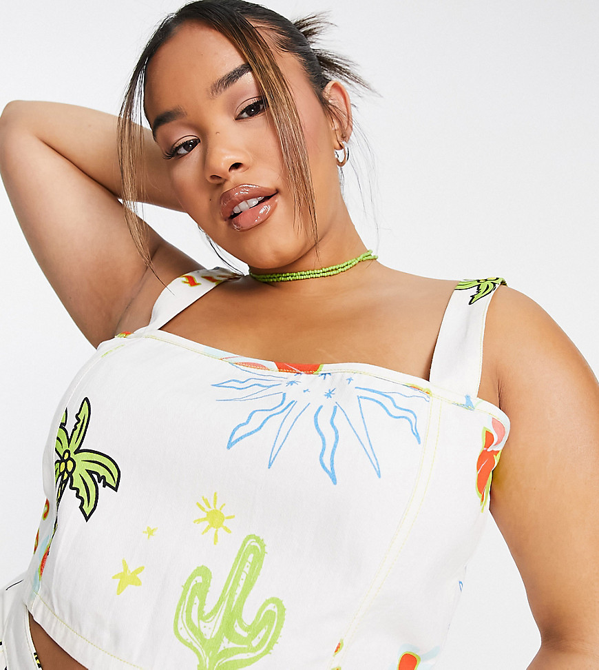 Plus-size corset by Native Youth Part of a co-ord set Trousers sold separately Square neck Fixed straps Cropped length Slim fit