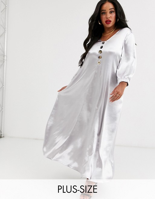 Native Youth Plus exclusive volume maxi smock dress in shimmer fabric