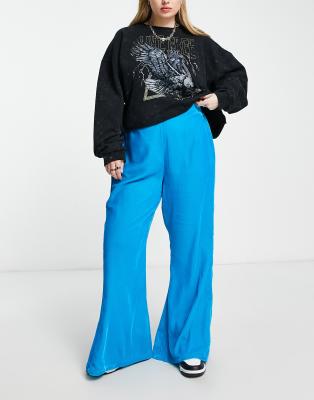 Native Youth Plus high waist flare pants in pop blue velvet - part of a set