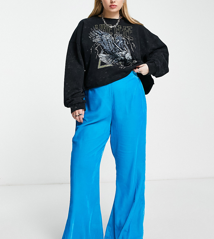 Native Youth Plus high waist flare trousers in pop blue velvet co-ord