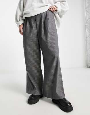 Native Youth Plus high waist wide leg pants in gray pinstripe - part of a set