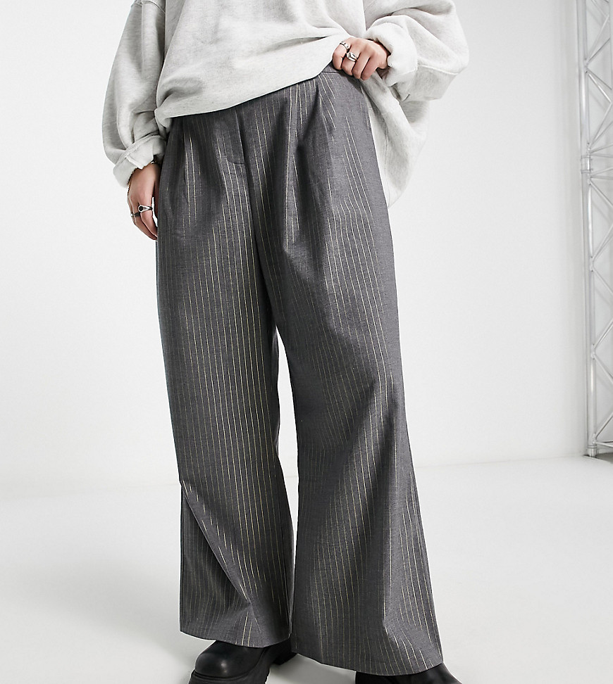 Native Youth Plus high waist wide leg pants in gray pinstripe - part of a set