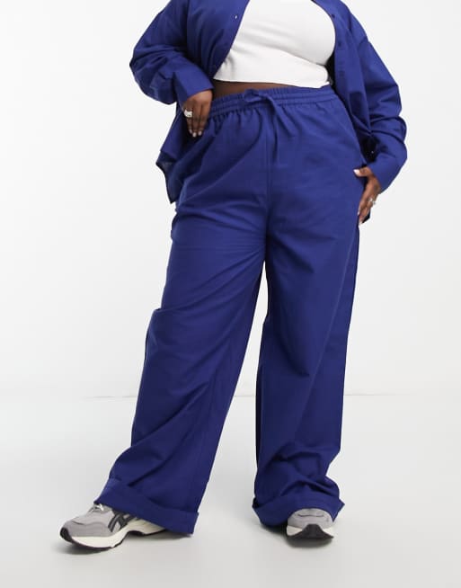 Native Youth Plus – Leinenhose mit weitem Bein in französischem Marineblau, Kombiteil