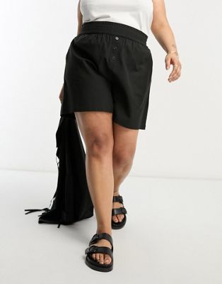 Native Youth Plus linen elasticated waist shorts co-ord in black