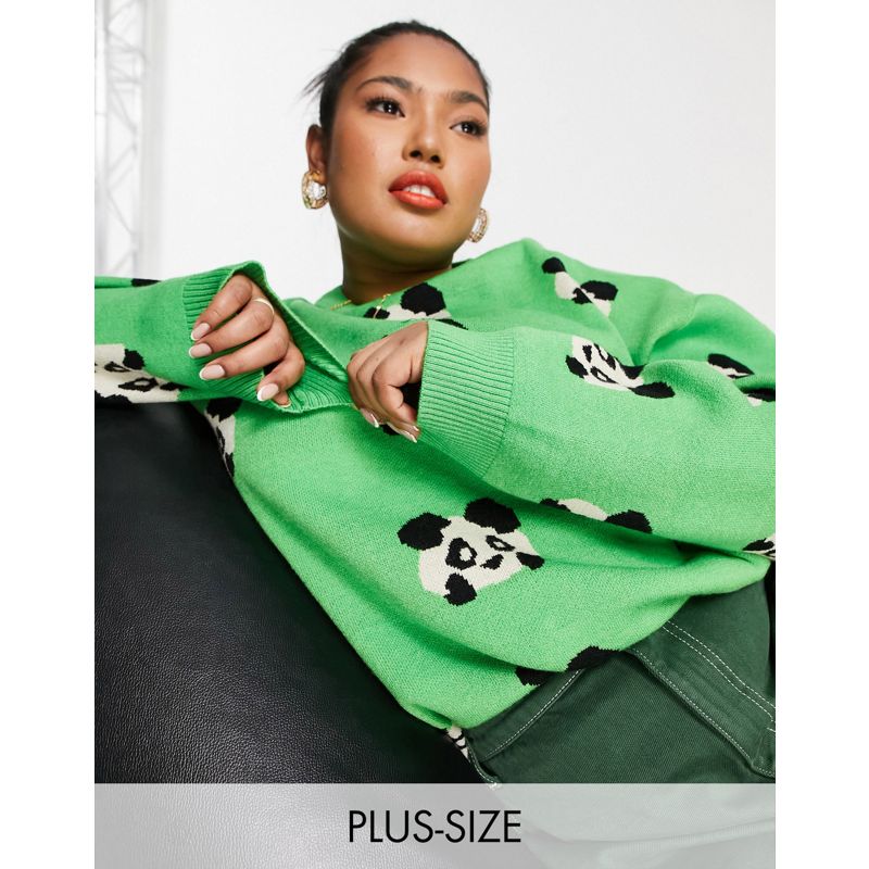 Native Youth Plus - Maglione super oversize in maglia con stampa con panda