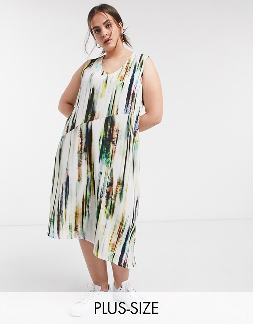 Native Youth plus midi slip dress with full skirt in abstract print satin