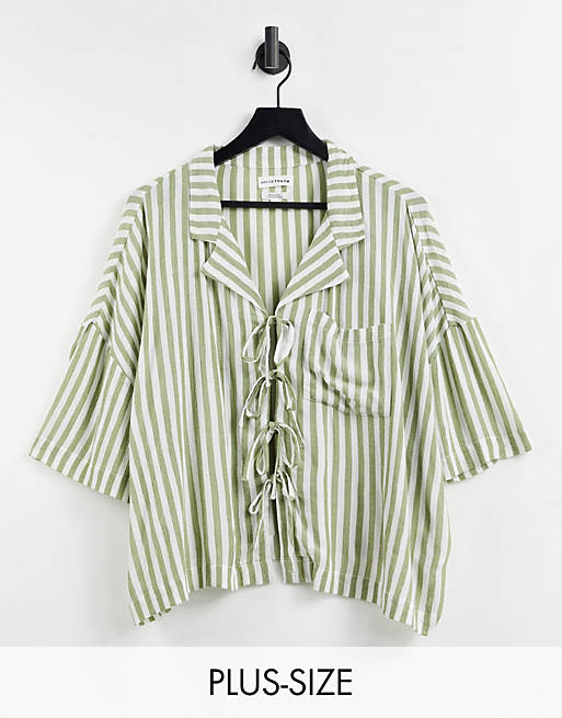 Native Youth Plus open tie front holiday shirt in stripe