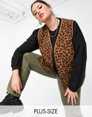 Native Youth Plus oversized gilet in brushed leopard print