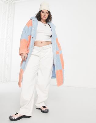 Native Youth Plus Native Youth Plus oversized longline coat in checkerboard shearling-Multi