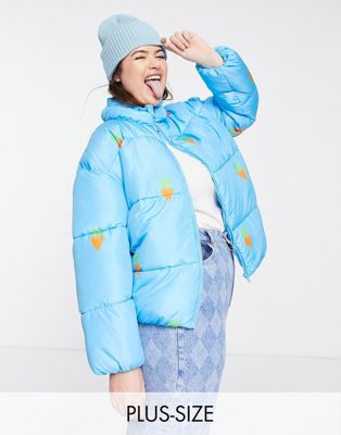 Native Youth Plus oversized padded jacket in bright carrot print-Blues