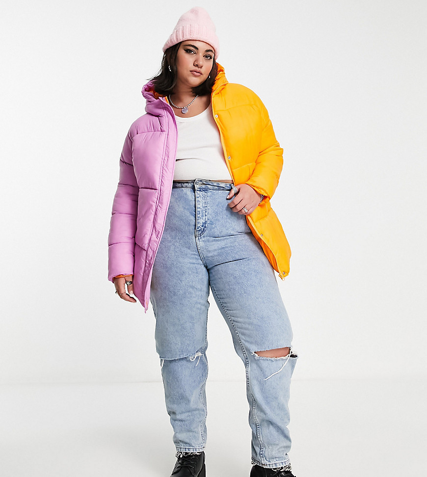 Native Youth Plus oversized padded jacket in colour block-Multi