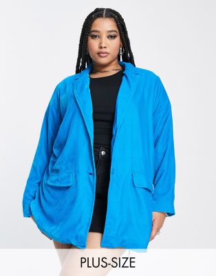 Native Youth Plus oversized relaxed blazer in pop blue velvet co-ord