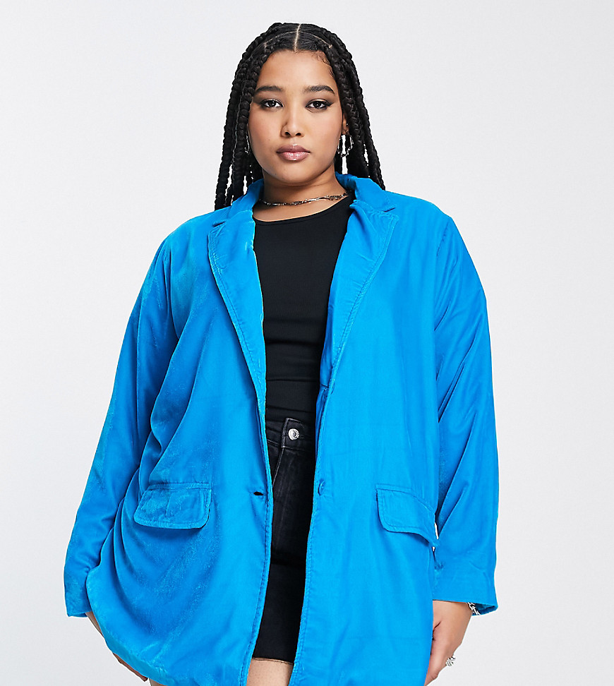 oversized relaxed blazer in pop blue velvet - part of a set