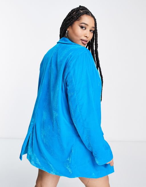 Plus size clearance blue velvet blazer